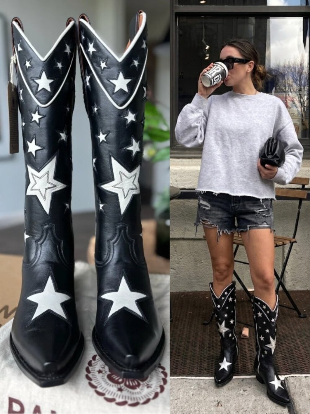 Ranch Road Presidio Black White Star Tall Leather Western Cowgirl Cowboy Boots